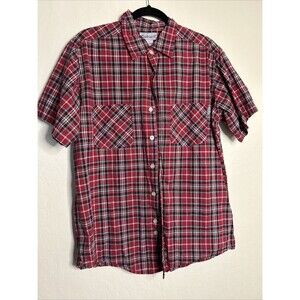 Carhartt Button Up Shirt Mens Large Short Sleeve Royal Stewart Tartan Plaid Red